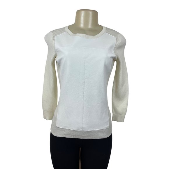 Banana Republic White Mixed Knit Sweater With Ribbed Sleeves Womens Size XS- New - Picture 1 of 8